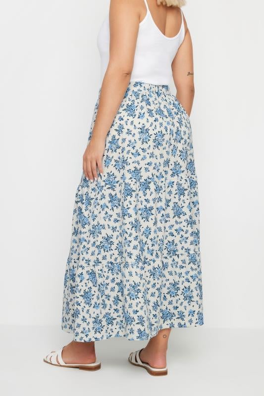 Evans YOURS Curve White Vintage Floral Textured Maxi Skirt