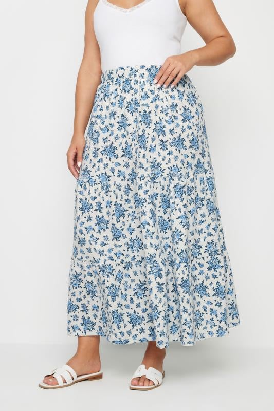 evans YOURS Curve White Vintage Floral Textured Maxi Skirt