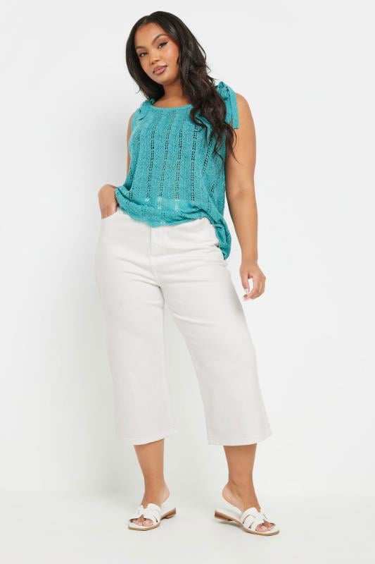 Evans YOURS Curve White Wide Leg Cropped Denim Jeans
