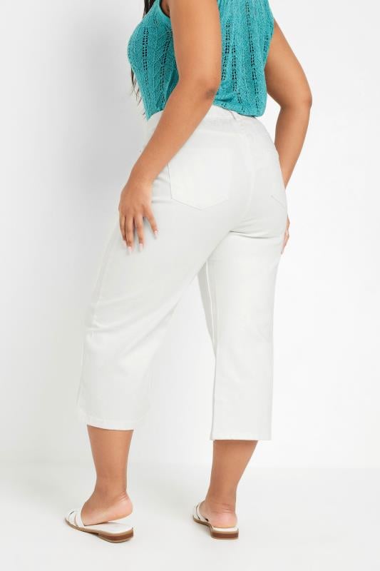 Evans YOURS Curve White Wide Leg Cropped Denim Jeans