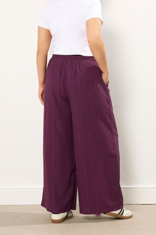 Evans YOURS Curve Wine Red Crinkle Wide Leg Trousers