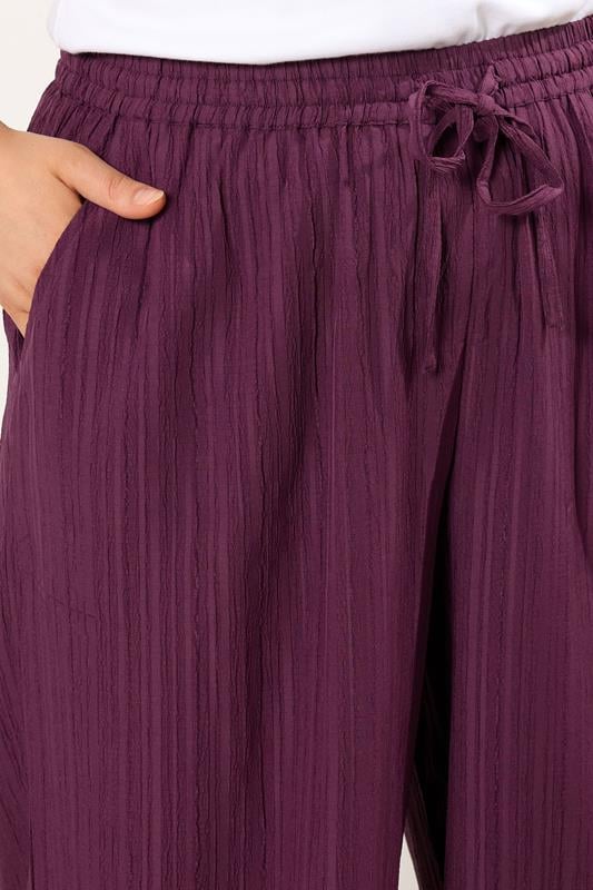 Evans YOURS Curve Wine Red Crinkle Wide Leg Trousers