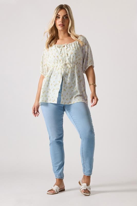 Evans YOURS Curve Yellow Floral Print Tie Front Top