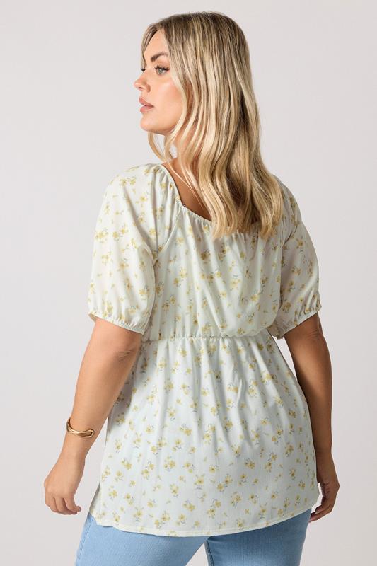 Evans YOURS Curve Yellow Floral Print Tie Front Top