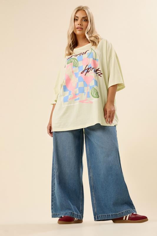 Evans YOURS Curve Yellow 'Summer Spritz' Oversized T-Shirt