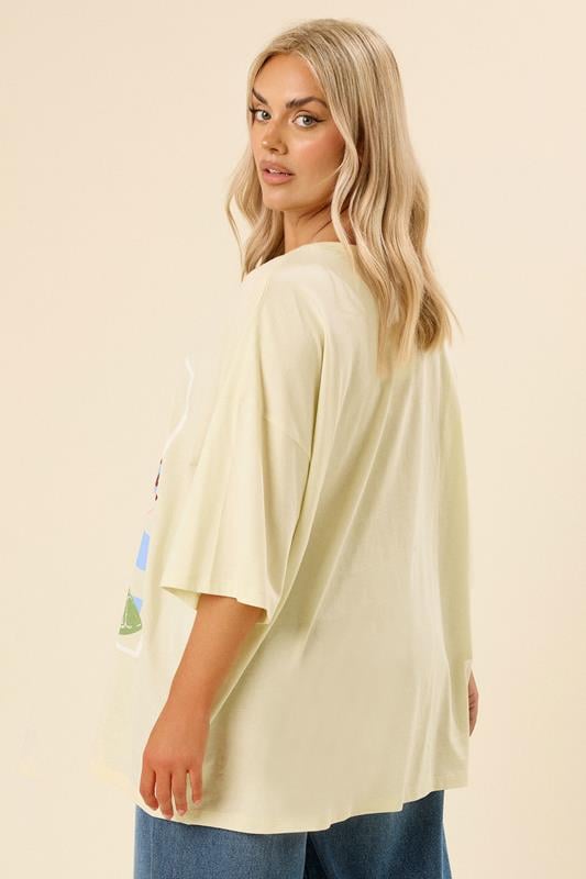 Evans YOURS Curve Yellow 'Summer Spritz' Oversized T-Shirt