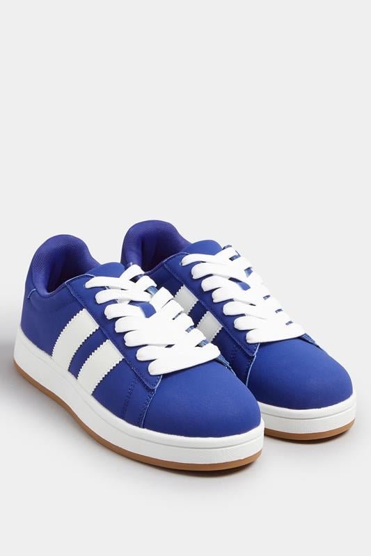 Evans Yours Dark Blue Padded Lace Up Trainers In Wide E Fit