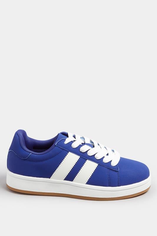 Evans Yours Dark Blue Padded Lace Up Trainers In Wide E Fit