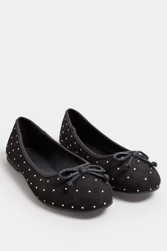 Evans Yours Diamante Detail Ballet Pumps In Extra Wide EEE Fit