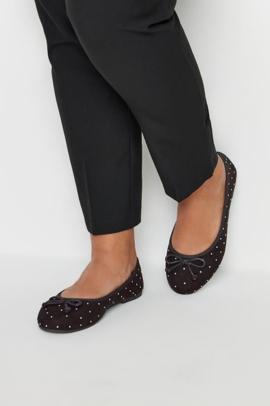 evans Yours Diamante Detail Ballet Pumps In Extra Wide EEE Fit