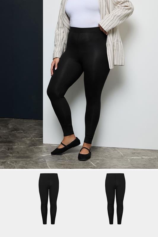 evans YOURS FOR GOOD 2 PACK Curve Black Cotton Stretch Leggings