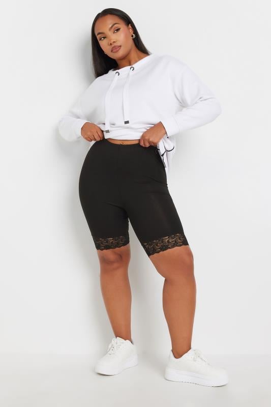 Evans YOURS FOR GOOD Curve Black Lace Trim Stretch Cycling Shorts
