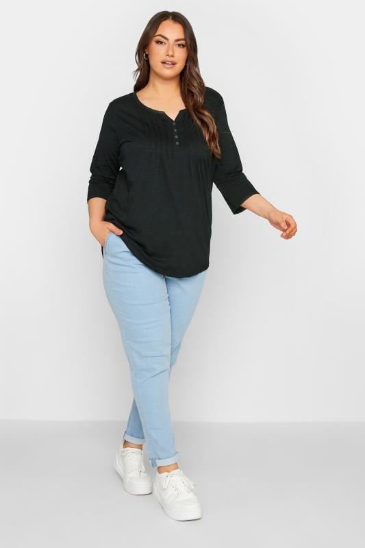 Evans YOURS FOR GOOD Curve Black Pintuck Button Henley T-Shirt