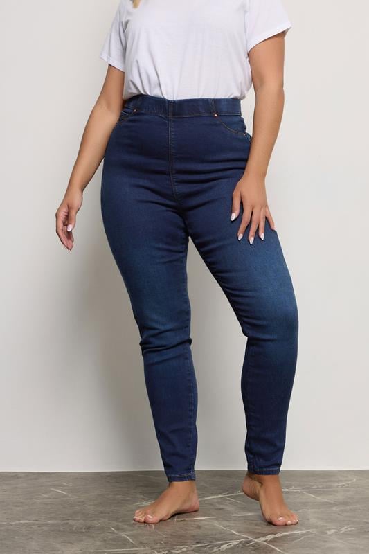 evans YOURS FOR GOOD Curve Indigo Blue Pull On Bum Shaper Stretch LOLA Jeggings