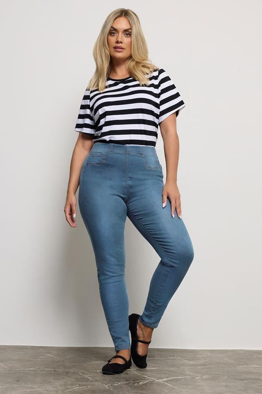 Evans YOURS FOR GOOD Curve Mid Blue Pull On Bum Shaper LOLA Stretch Jeggings
