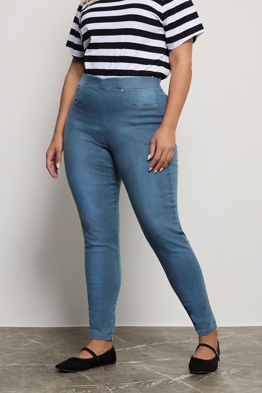 evans YOURS FOR GOOD Curve Mid Blue Pull On Bum Shaper LOLA Stretch Jeggings