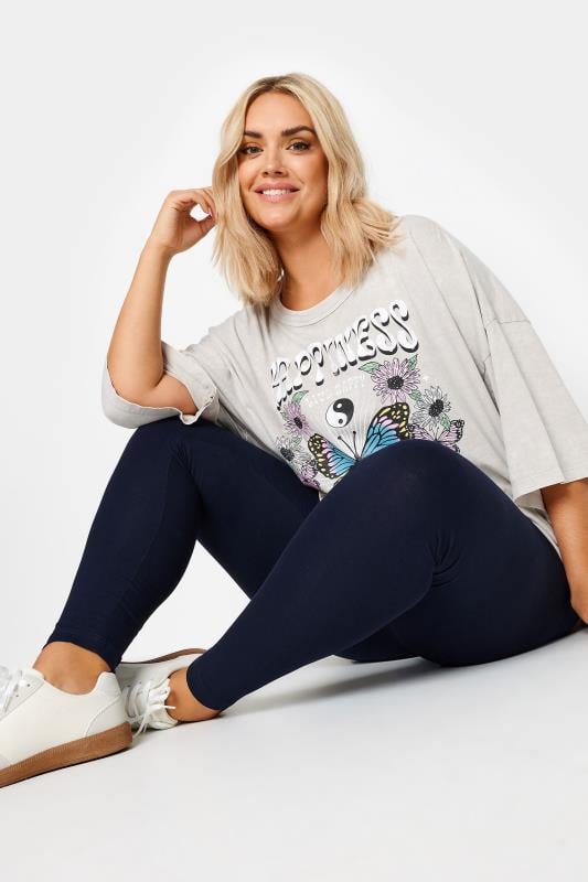 Evans YOURS FOR GOOD Curve Navy Blue Cotton Stretch Leggings