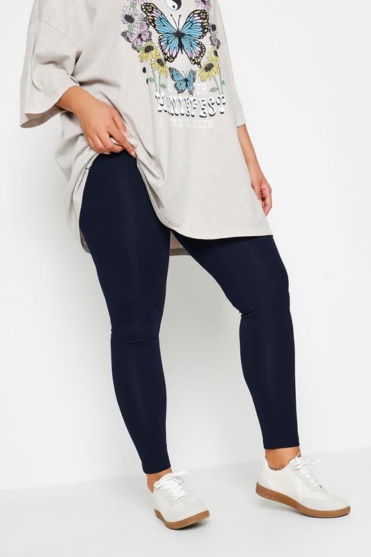 evans YOURS FOR GOOD Curve Navy Blue Cotton Stretch Leggings