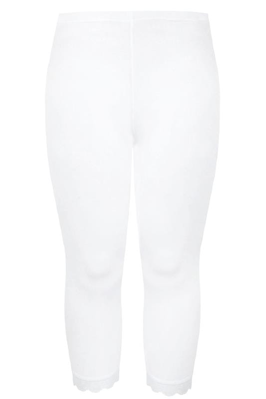evans YOURS FOR GOOD Curve White Cotton Lace Trim Stretch Crop Leggings