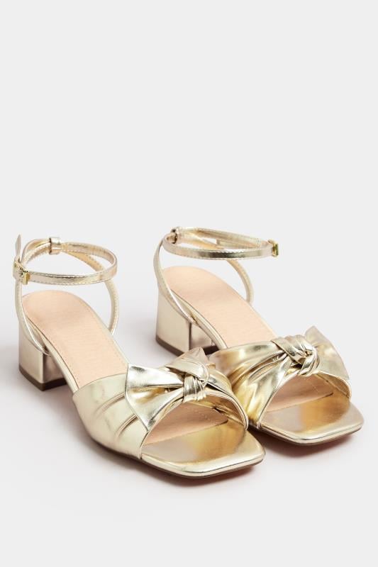 Evans Yours Gold Bow Strap Block Heels In Wide E Fit & Extra Wide EEE Fit
