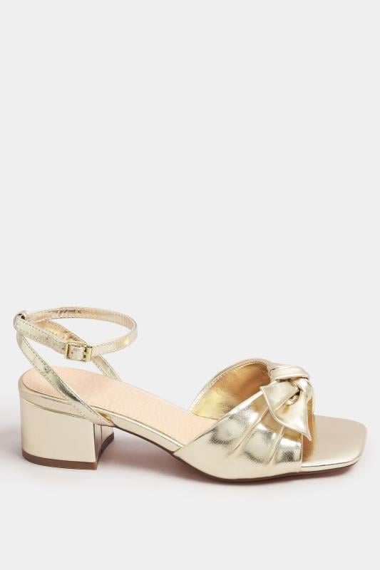 Evans Yours Gold Bow Strap Block Heels In Wide E Fit & Extra Wide EEE Fit