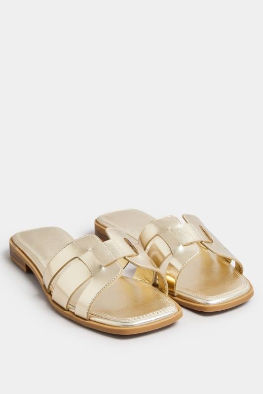 Evans Yours Gold Cut Out Mule Sandals In Wide E & Extra Wide EEE Fit