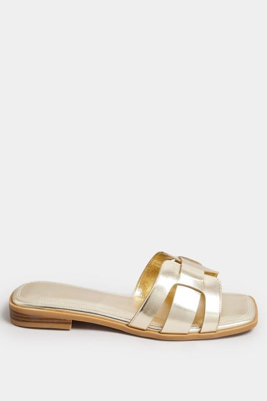 Evans Yours Gold Cut Out Mule Sandals In Wide E & Extra Wide EEE Fit