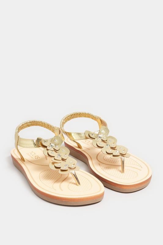 Evans Yours Gold Diamante Butterfly Sandals In Extra Wide EEE Fit