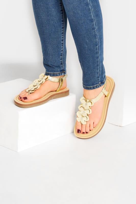 evans Yours Gold Diamante Butterfly Sandals In Extra Wide EEE Fit