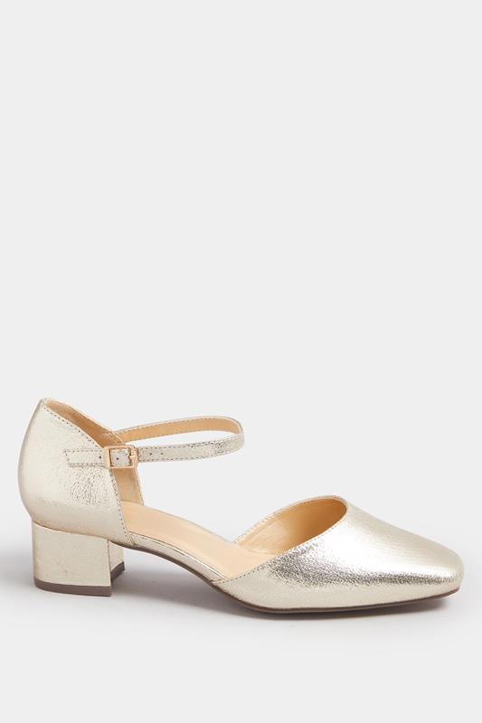 Evans Yours Gold Faux Leather Block Heel Court Shoes In Extra Wide EEE Fit