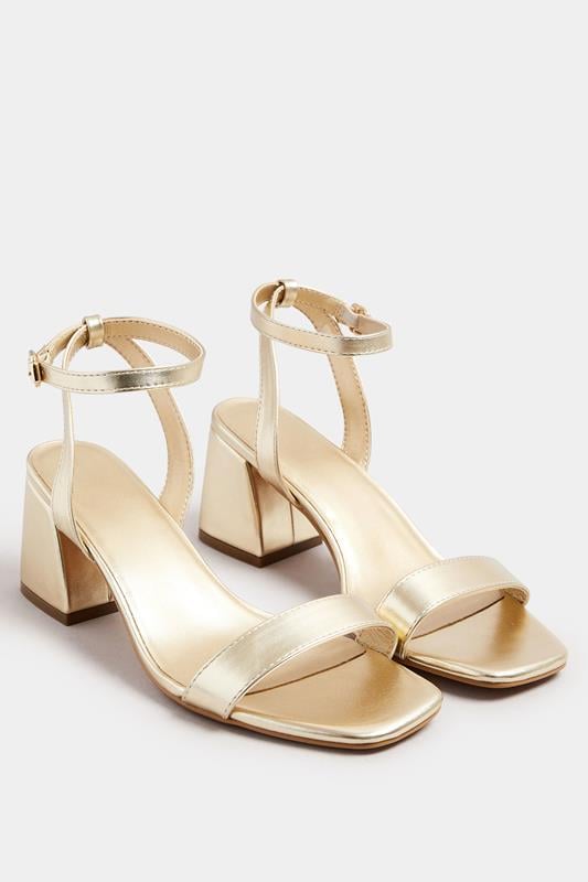 Evans Yours Gold Faux Leather Block Heel Sandals In Extra Wide EEE Fit