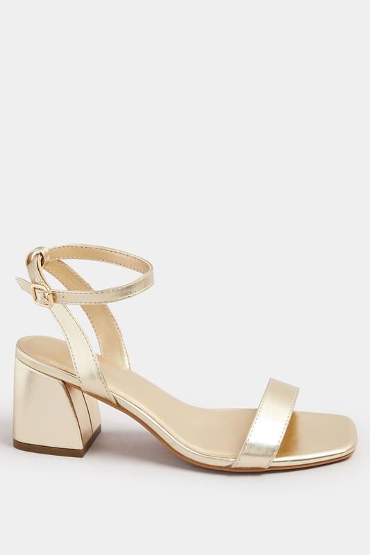 Evans Yours Gold Faux Leather Block Heel Sandals In Extra Wide EEE Fit