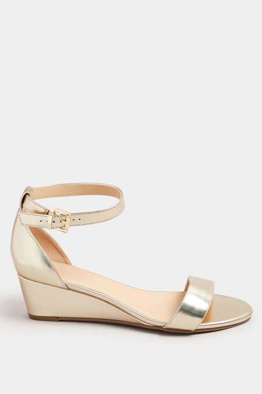 Evans Yours Gold Faux Leather Low Wedge Sandals In Extra Wide EEE Fit