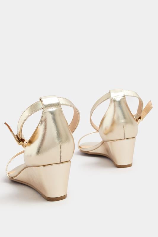 Evans Yours Gold Faux Leather Low Wedge Sandals In Extra Wide EEE Fit