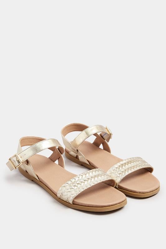 Evans Yours Gold Faux Leather Woven Sandals In Extra Wide EEE Fit