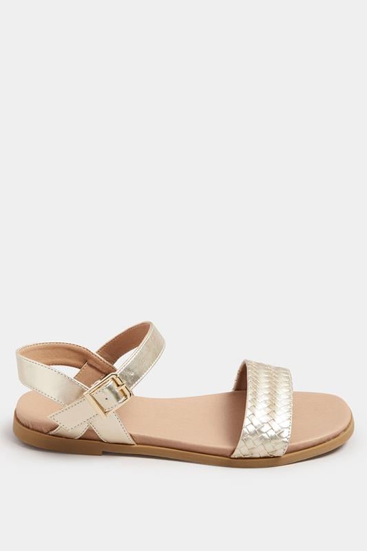 Evans Yours Gold Faux Leather Woven Sandals In Extra Wide EEE Fit