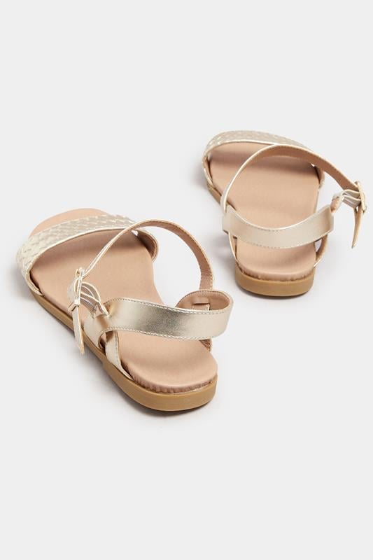 Evans Yours Gold Faux Leather Woven Sandals In Extra Wide EEE Fit