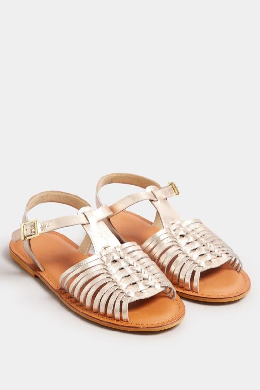 Evans Yours Gold Leather Woven Fisherman Sandals In Extra Wide EEE Fit