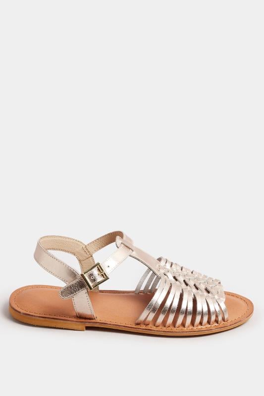 Evans Yours Gold Leather Woven Fisherman Sandals In Extra Wide EEE Fit
