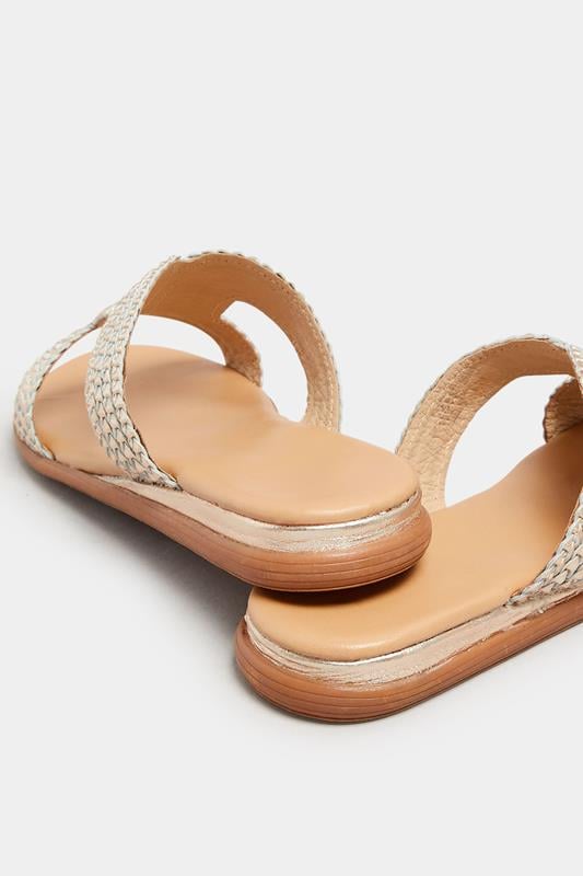 Evans Yours Gold Leather Woven Wedge Mule Sandals In Extra Wide EEE Fit