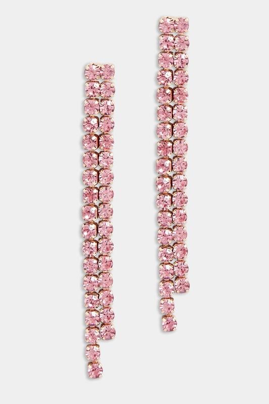 Evans Yours Gold & Pink Diamante Tassel Drop Earrings