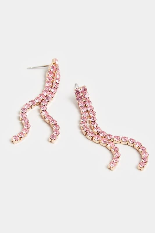Evans Yours Gold & Pink Diamante Tassel Drop Earrings