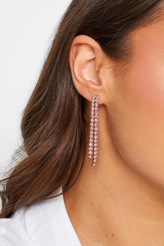 evans Yours Gold & Pink Diamante Tassel Drop Earrings