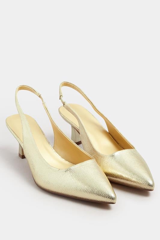 Evans Yours Gold Slingback Kitten Heel Court Shoes In Extra Wide EEE Fit