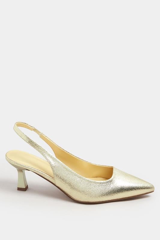 Evans Yours Gold Slingback Kitten Heel Court Shoes In Extra Wide EEE Fit