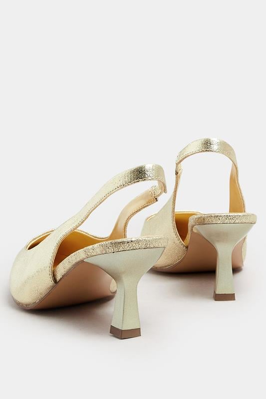 Evans Yours Gold Slingback Kitten Heel Court Shoes In Extra Wide EEE Fit