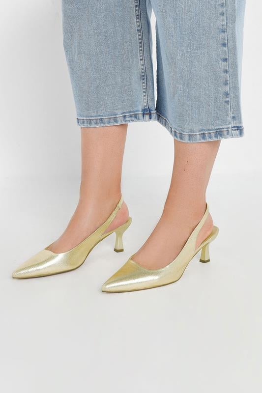 evans Yours Gold Slingback Kitten Heel Court Shoes In Extra Wide EEE Fit
