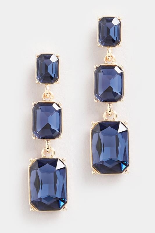 Evans Yours Gold Tone Blue Diamante Triple Drop Earrings