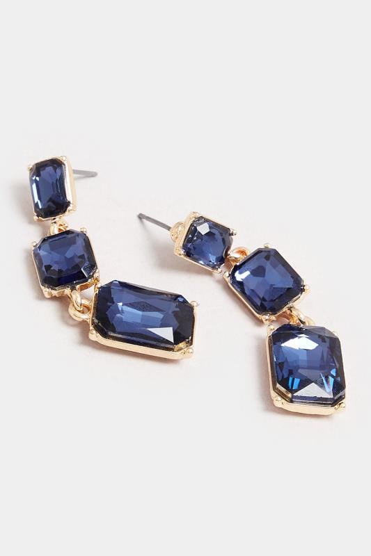 Evans Yours Gold Tone Blue Diamante Triple Drop Earrings