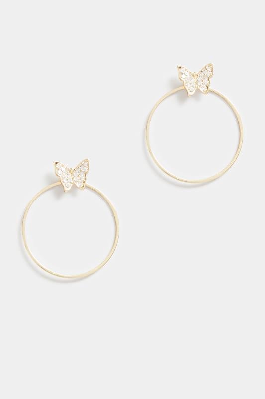 Evans Yours Gold Tone Diamante Butterfly Hoop Earrings
